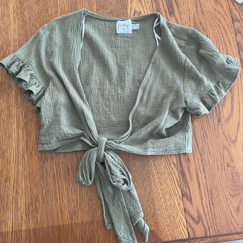 Princess Polly: crop green tie shirt, US 0